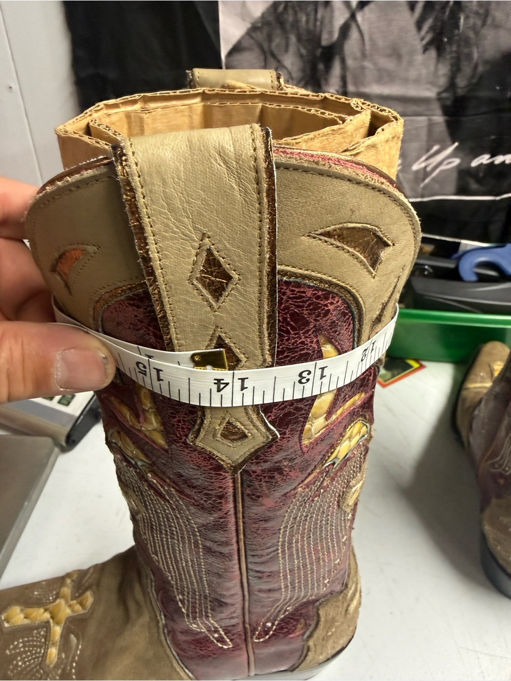 Sterling River Brown and Red Western Cowgirl Boots Cross angle wing, size 6B - Picture 5 of 15